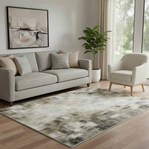 5' X 8' Blush Sage And Gold Striped Washable Area Rug With UV Protection