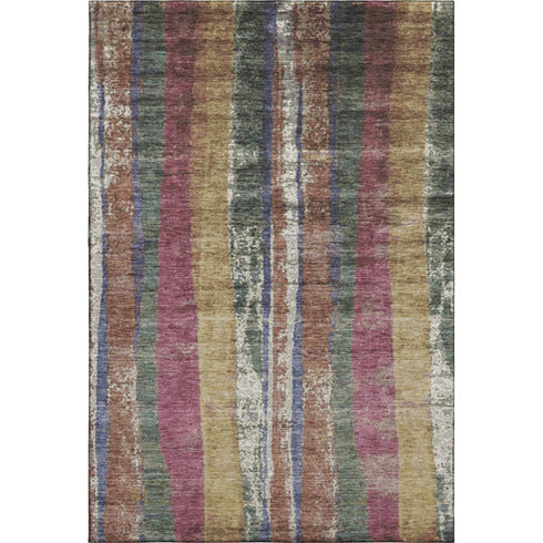 5' X 8' Blush Sage And Gold Striped Washable Area Rug With UV Protection