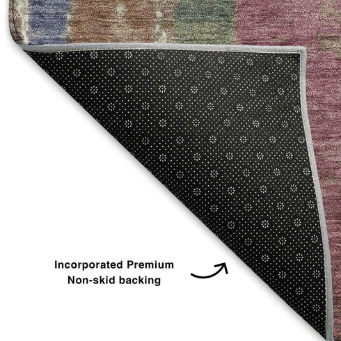 5' X 8' Blush Sage And Gold Striped Washable Area Rug With UV Protection