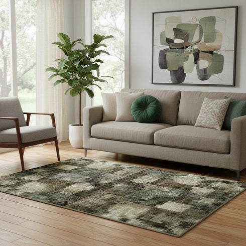 5' X 8' Beige Orange And Blue Striped Washable Area Rug With UV Protection