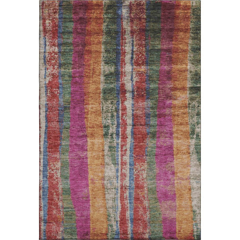 5' X 8' Beige Orange And Blue Striped Washable Area Rug With UV Protection