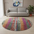 8' Beige Orange And Blue Striped Washable Round Rug With UV Protection