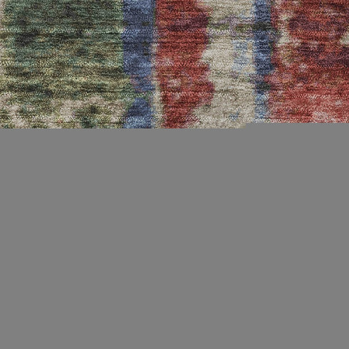 8' Beige Orange And Blue Striped Washable Round Rug With UV Protection