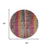 8' Beige Orange And Blue Striped Washable Round Rug With UV Protection