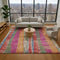 9' X 12' Beige Orange And Blue Striped Washable Area Rug With UV Protection