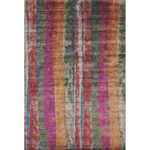 9' X 12' Beige Orange And Blue Striped Washable Area Rug With UV Protection
