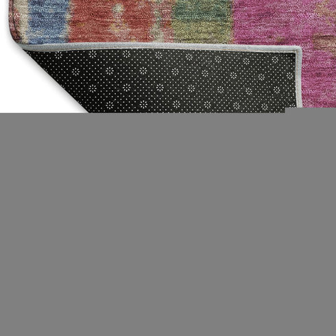 9' X 12' Beige Orange And Blue Striped Washable Area Rug With UV Protection