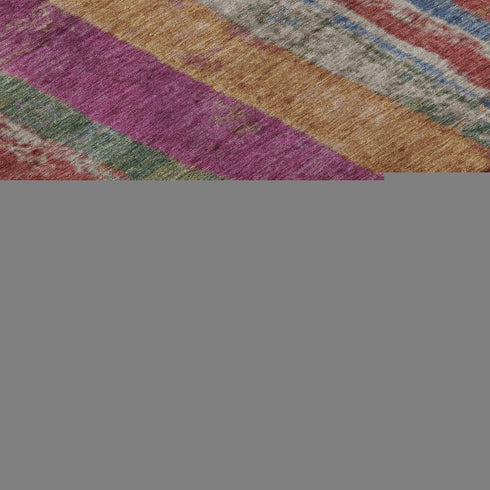 9' X 12' Beige Orange And Blue Striped Washable Area Rug With UV Protection