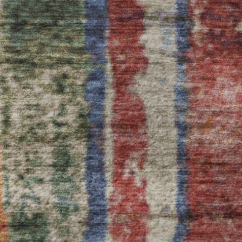 9' X 12' Beige Orange And Blue Striped Washable Area Rug With UV Protection