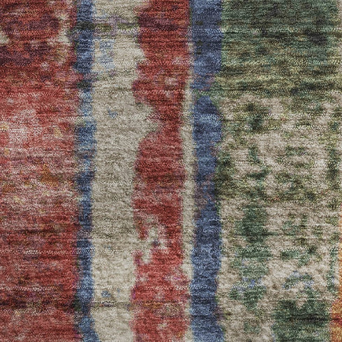 9' X 12' Beige Orange And Blue Striped Washable Area Rug With UV Protection