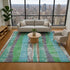 9' X 12' Teal Green And Ivory Striped Washable Area Rug With UV Protection