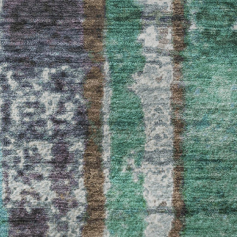 9' X 12' Teal Green And Ivory Striped Washable Area Rug With UV Protection