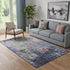 5' X 8' Blue Pink And Ivory Abstract Washable Area Rug With UV Protection