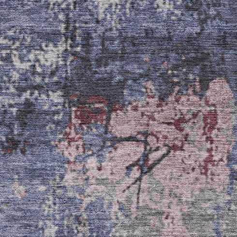 5' X 8' Blue Pink And Ivory Abstract Washable Area Rug With UV Protection