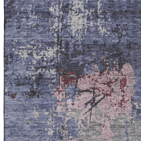 5' X 8' Blue Pink And Ivory Abstract Washable Area Rug With UV Protection