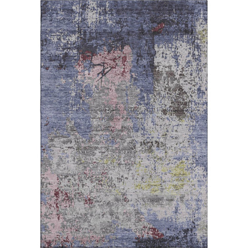 9' X 12' Blue Pink And Ivory Abstract Washable Area Rug With UV Protection