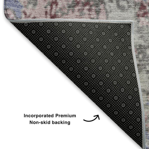 9' X 12' Blue Pink And Ivory Abstract Washable Area Rug With UV Protection