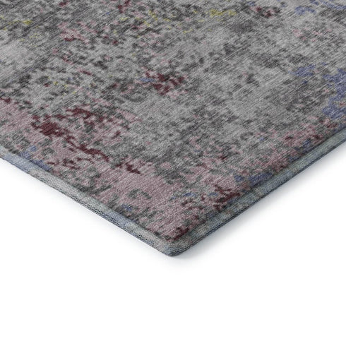 9' X 12' Blue Pink And Ivory Abstract Washable Area Rug With UV Protection