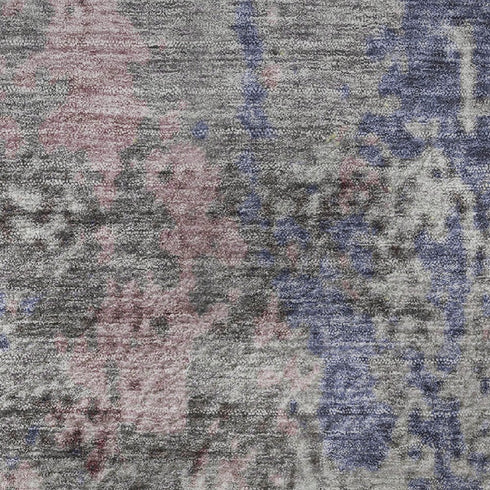 9' X 12' Blue Pink And Ivory Abstract Washable Area Rug With UV Protection