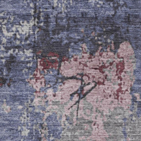 9' X 12' Blue Pink And Ivory Abstract Washable Area Rug With UV Protection