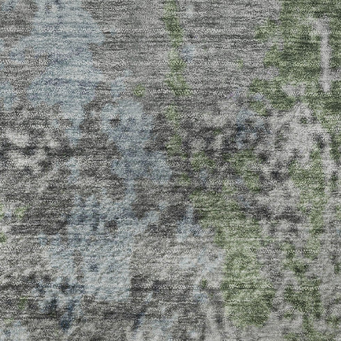 5' X 8' Fern Green Gray And Ivory Abstract Washable Area Rug With UV Protection