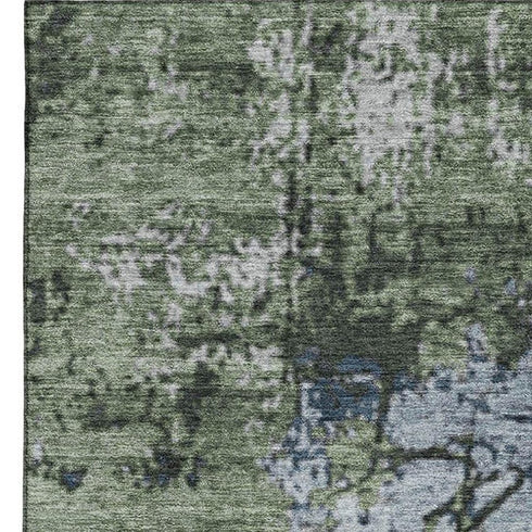 5' X 8' Fern Green Gray And Ivory Abstract Washable Area Rug With UV Protection