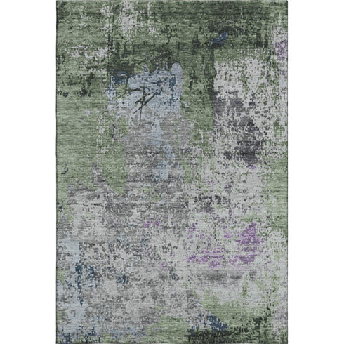 8' X 10' Fern Green Gray And Ivory Abstract Washable Area Rug With UV Protection