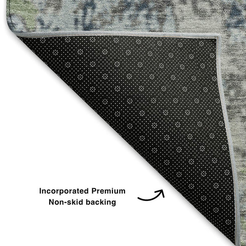 8' X 10' Fern Green Gray And Ivory Abstract Washable Area Rug With UV Protection