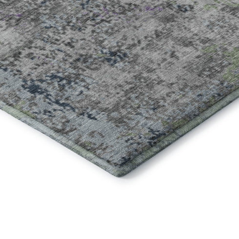 8' X 10' Fern Green Gray And Ivory Abstract Washable Area Rug With UV Protection