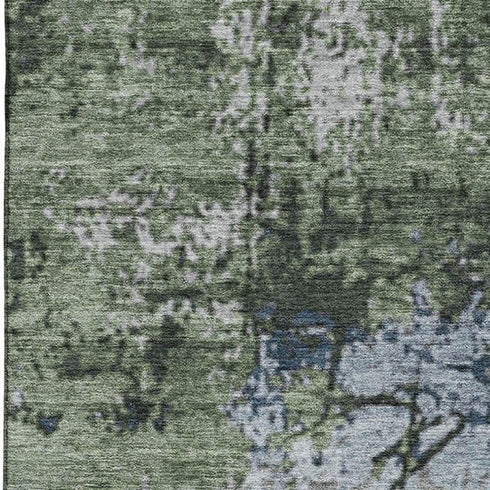 8' X 10' Fern Green Gray And Ivory Abstract Washable Area Rug With UV Protection