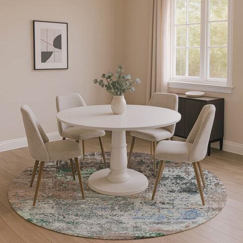8' Taupe Brown And Ivory Abstract Washable Round Rug With UV Protection