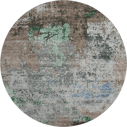 8' Taupe Brown And Ivory Abstract Washable Round Rug With UV Protection