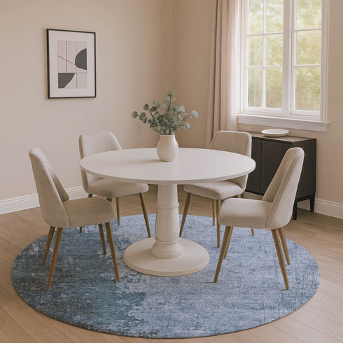 8' Blue And Gray Abstract Washable Round Rug With UV Protection