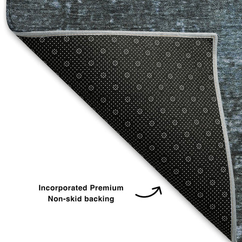 8' Blue And Gray Abstract Washable Round Rug With UV Protection