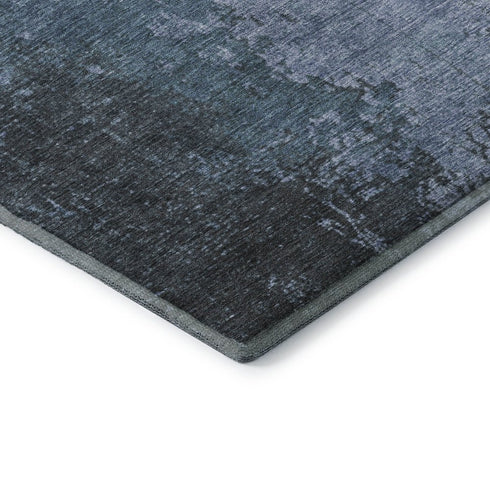 8' Blue And Gray Abstract Washable Round Rug With UV Protection