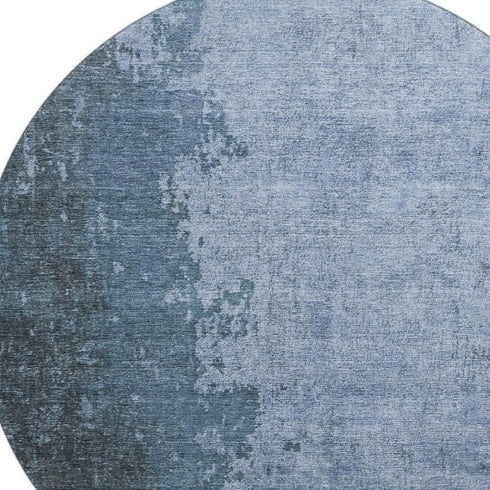 8' Blue And Gray Abstract Washable Round Rug With UV Protection
