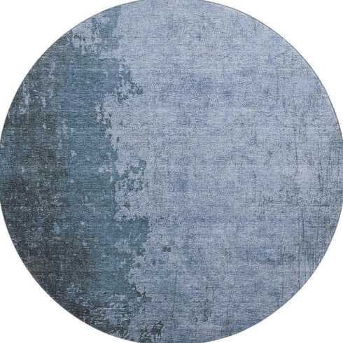 8' Blue And Gray Abstract Washable Round Rug With UV Protection