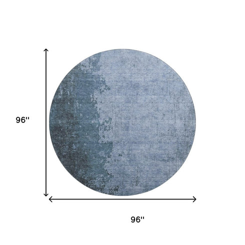 8' Blue And Gray Abstract Washable Round Rug With UV Protection
