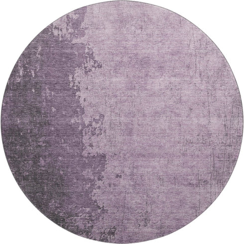 8' Lavender And Gray Abstract Washable Round Rug With UV Protection