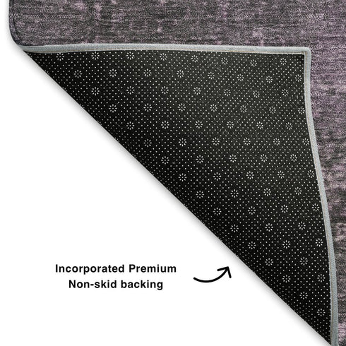 8' Lavender And Gray Abstract Washable Round Rug With UV Protection