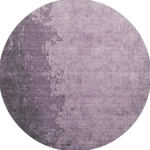 8' Lavender And Gray Abstract Washable Round Rug With UV Protection