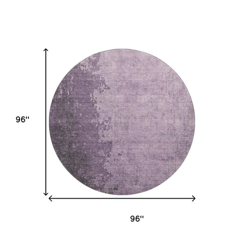 8' Lavender And Gray Abstract Washable Round Rug With UV Protection