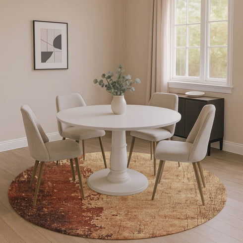 8' Tan And Beige Abstract Washable Round Rug With UV Protection