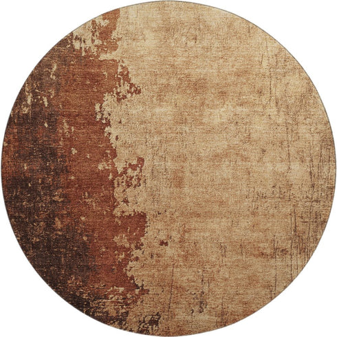 8' Tan And Beige Abstract Washable Round Rug With UV Protection