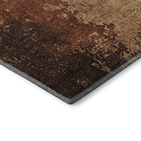 8' Tan And Beige Abstract Washable Round Rug With UV Protection