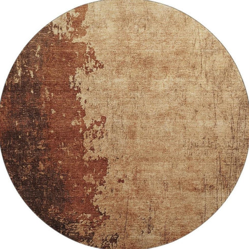 8' Tan And Beige Abstract Washable Round Rug With UV Protection