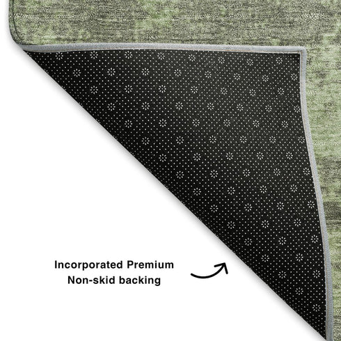 8' Artichoke Green And Gray Abstract Washable Round Rug With UV Protection