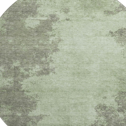 8' Artichoke Green And Gray Abstract Washable Round Rug With UV Protection