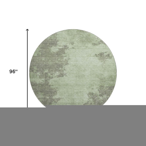 8' Artichoke Green And Gray Abstract Washable Round Rug With UV Protection