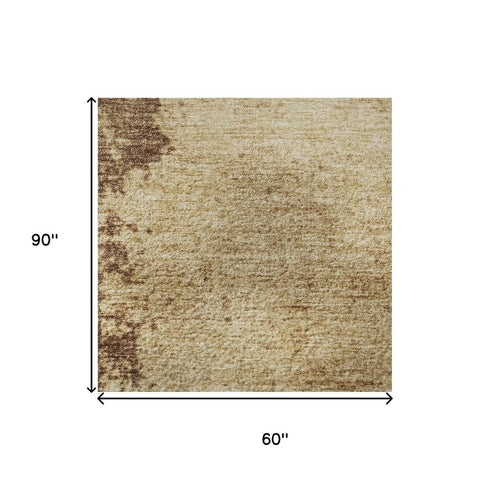 5' X 8' Coffee And Beige Abstract Washable Area Rug With UV Protection